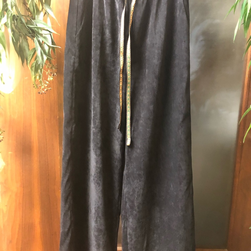 Black Wuside Suede Wide Leg Drawstring Pants